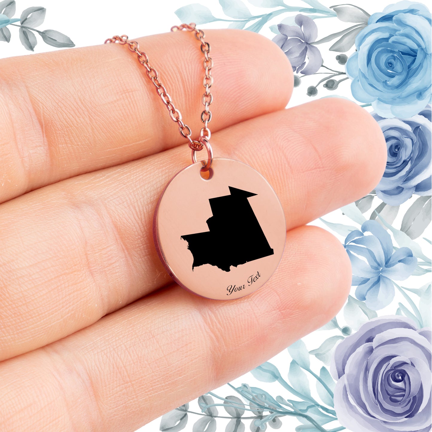 Mauritania Country Map Necklace - Personalizable Jewelry