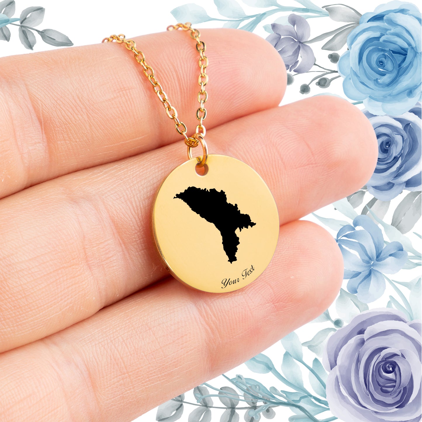 Moldova Country Map Necklace - Personalizable Jewelry