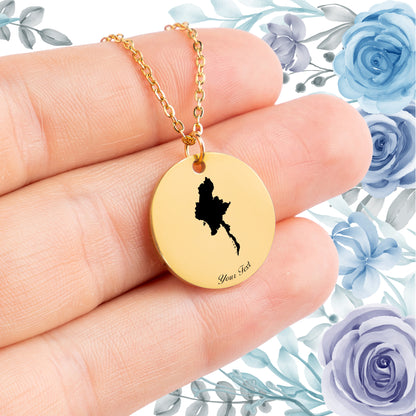 Myanmar Country Map Necklace - Personalizable Jewelry