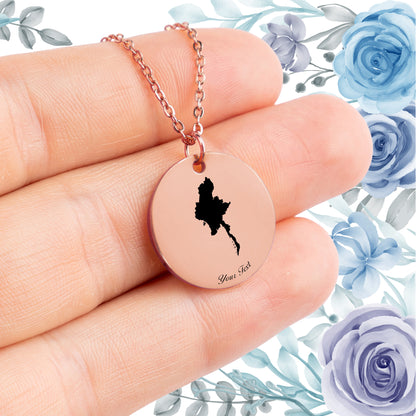 Myanmar Country Map Necklace - Personalizable Jewelry