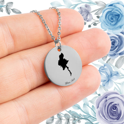 Myanmar Country Map Necklace - Personalizable Jewelry