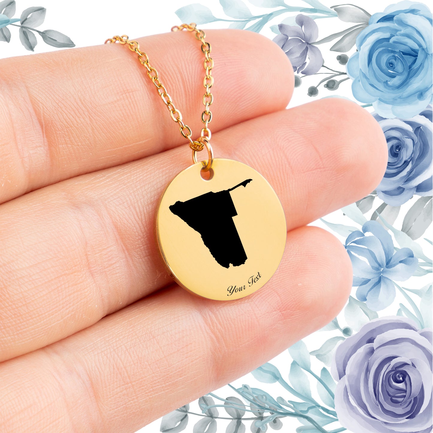 Namibia Country Map Necklace - Personalizable Jewelry