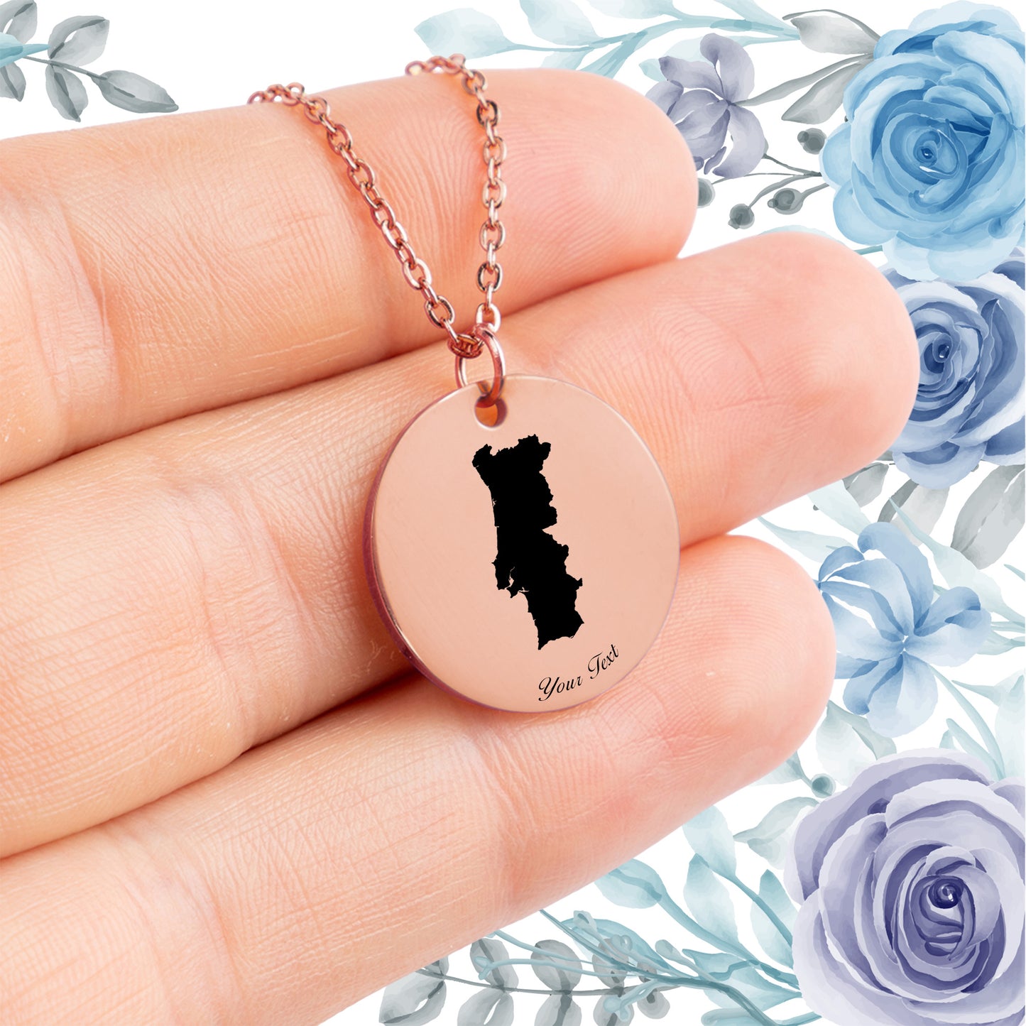 Portugal Country Map Necklace - Personalizable Jewelry