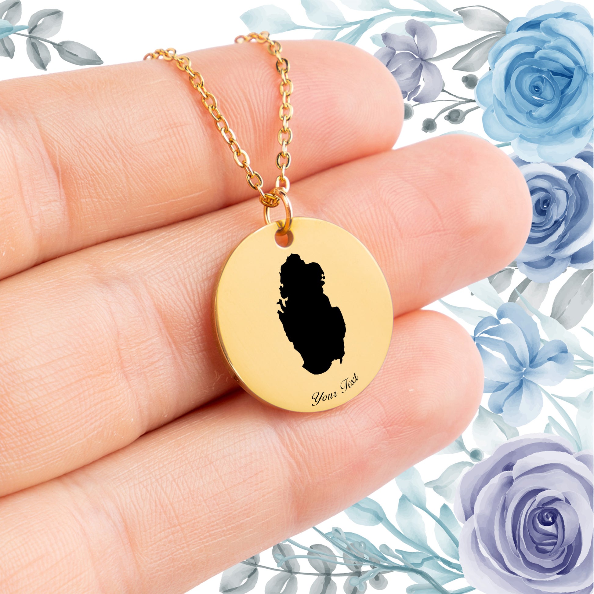 Qatar Country Map Necklace - Personalizable Jewelry