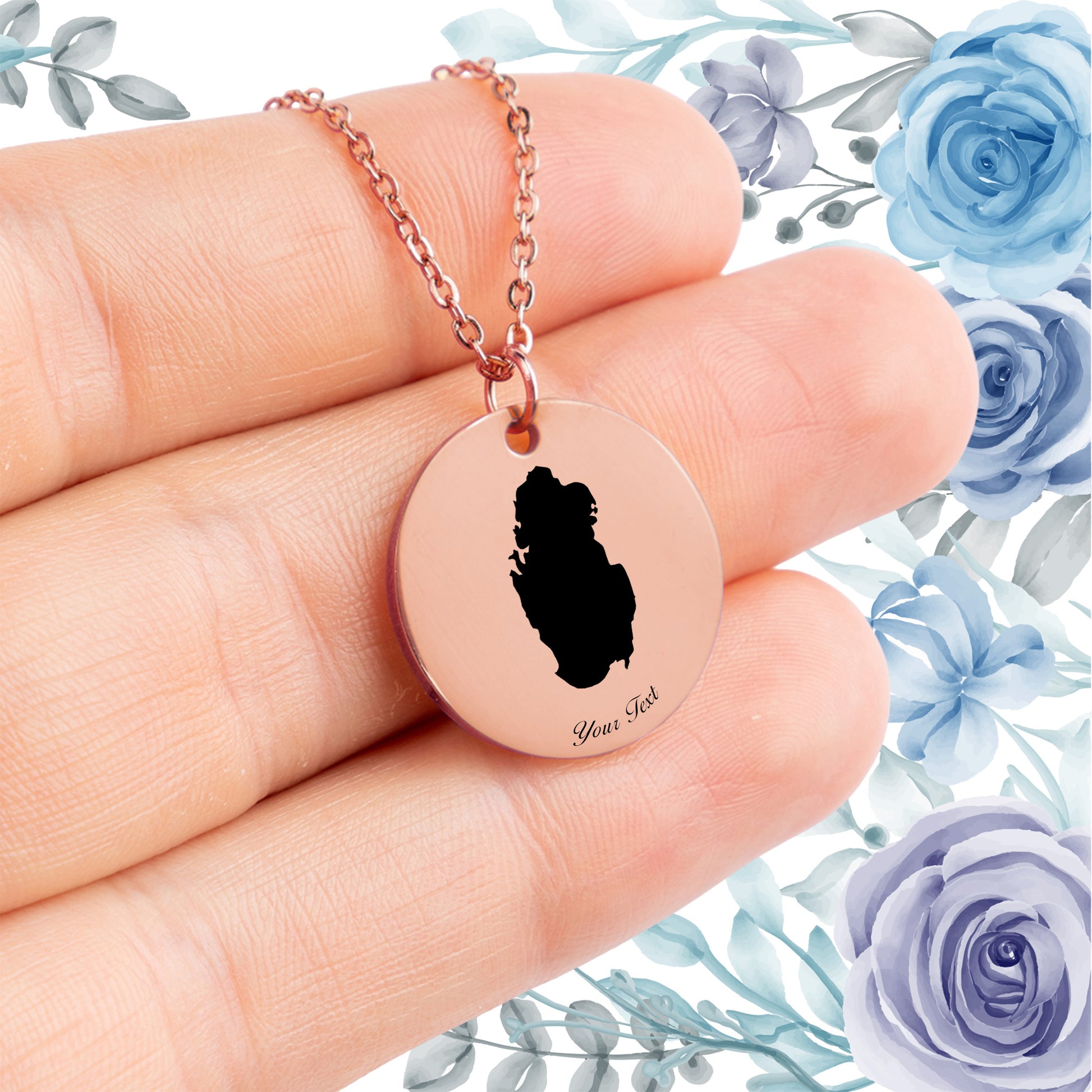 Qatar Country Map Necklace - Personalizable Jewelry