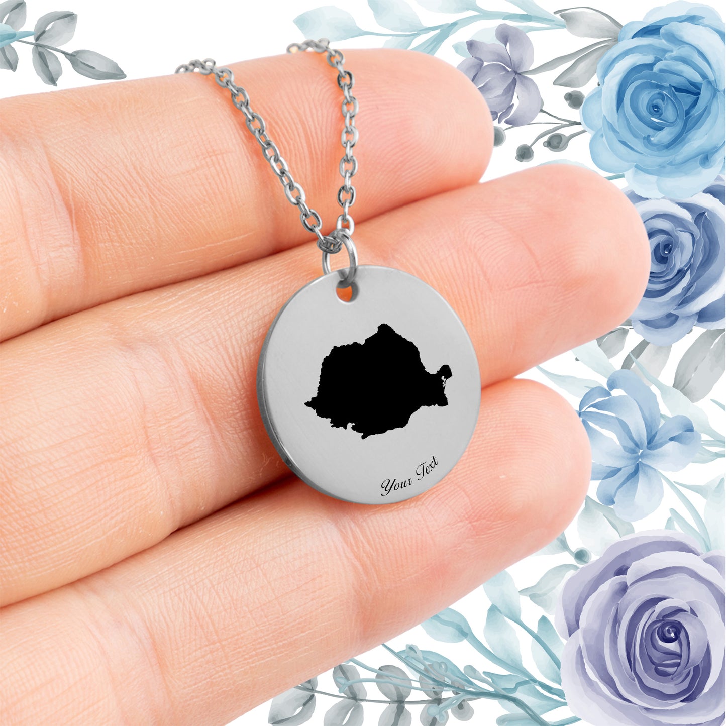 Romania Country Map Necklace - Personalizable Jewelry