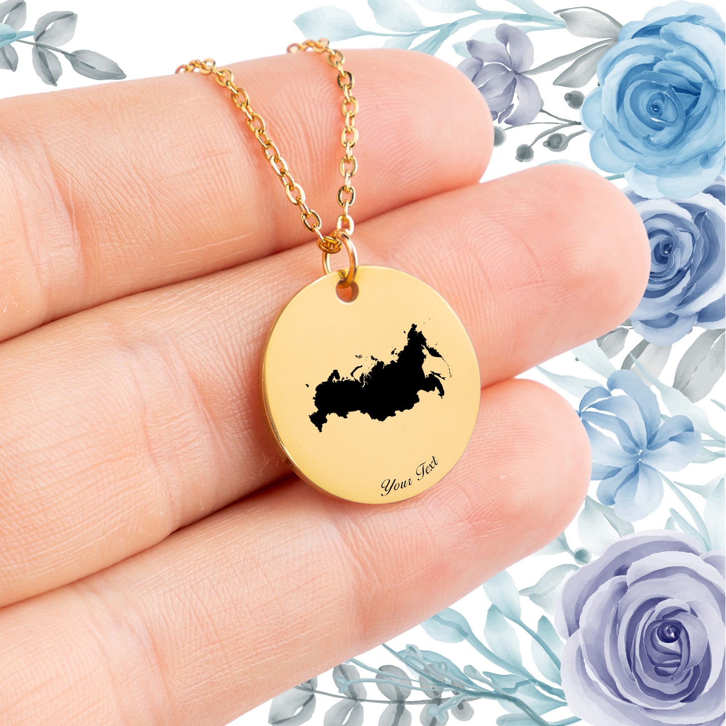 Russia Country Map Necklace - Personalizable Jewelry