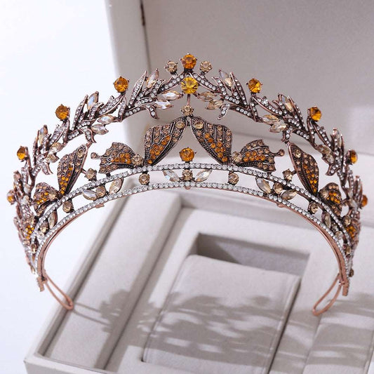Baroque Vintage Bronze Crystal Butterfly Bridal Crown Tiara Rhinestone Diadem Tiaras Headband shehzadizevar