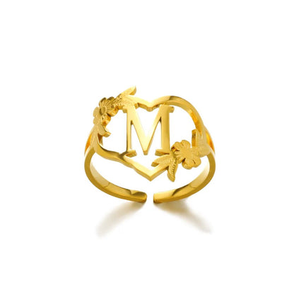 Custom Initial Letters A-Z Heart Gold Plated Letter Rings