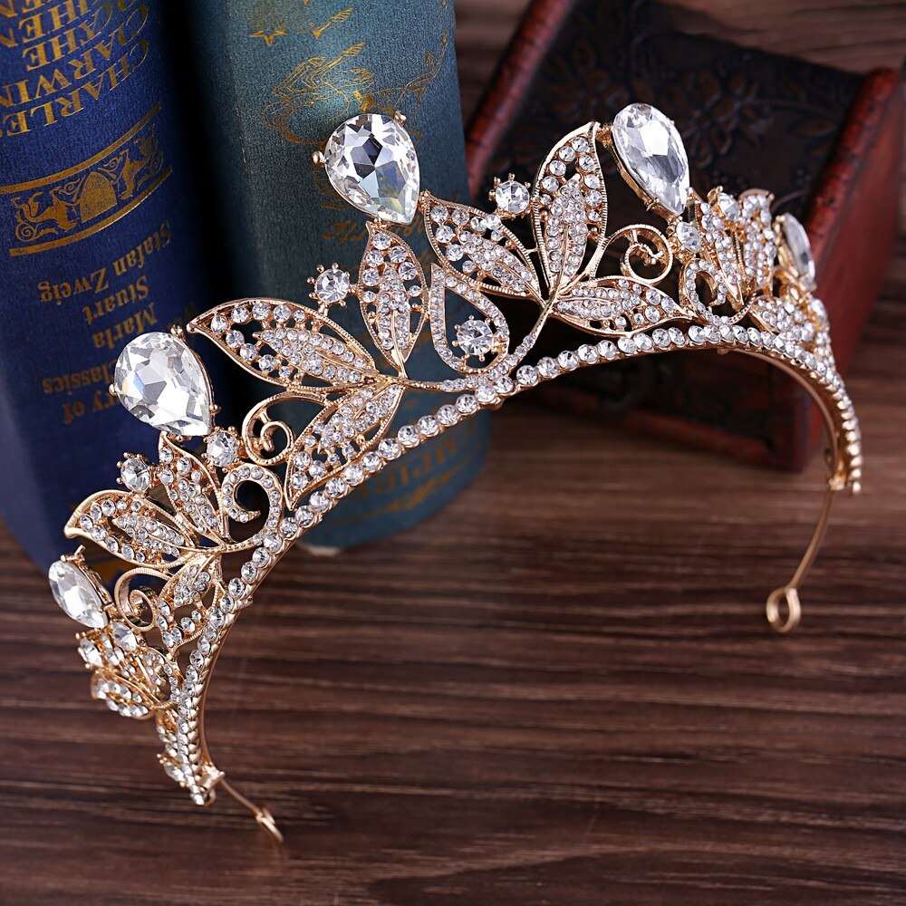 Baroque Vintage Green Crystal Leaves Bridal Tiaras Crown Rhinestone Pageant Diadem Women Wedding shehzadizevar