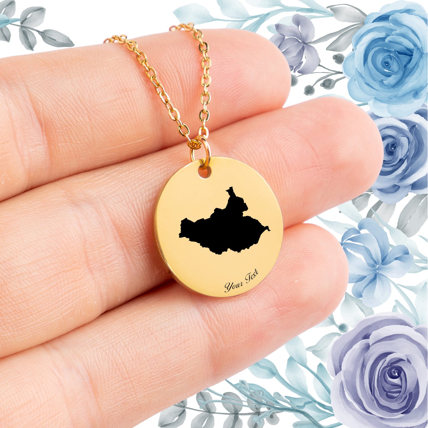 South Sudan Country Map Necklace - Personalizable Jewelry