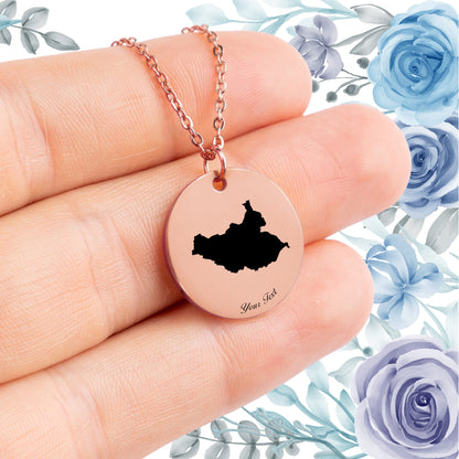 South Sudan Country Map Necklace - Personalizable Jewelry