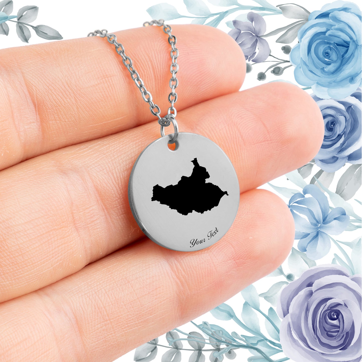 South Sudan Country Map Necklace - Personalizable Jewelry