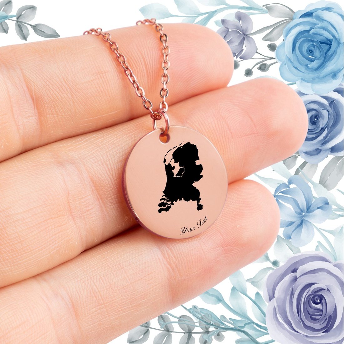 The Netherlands Country Map Necklace - Personalizable Jewelry