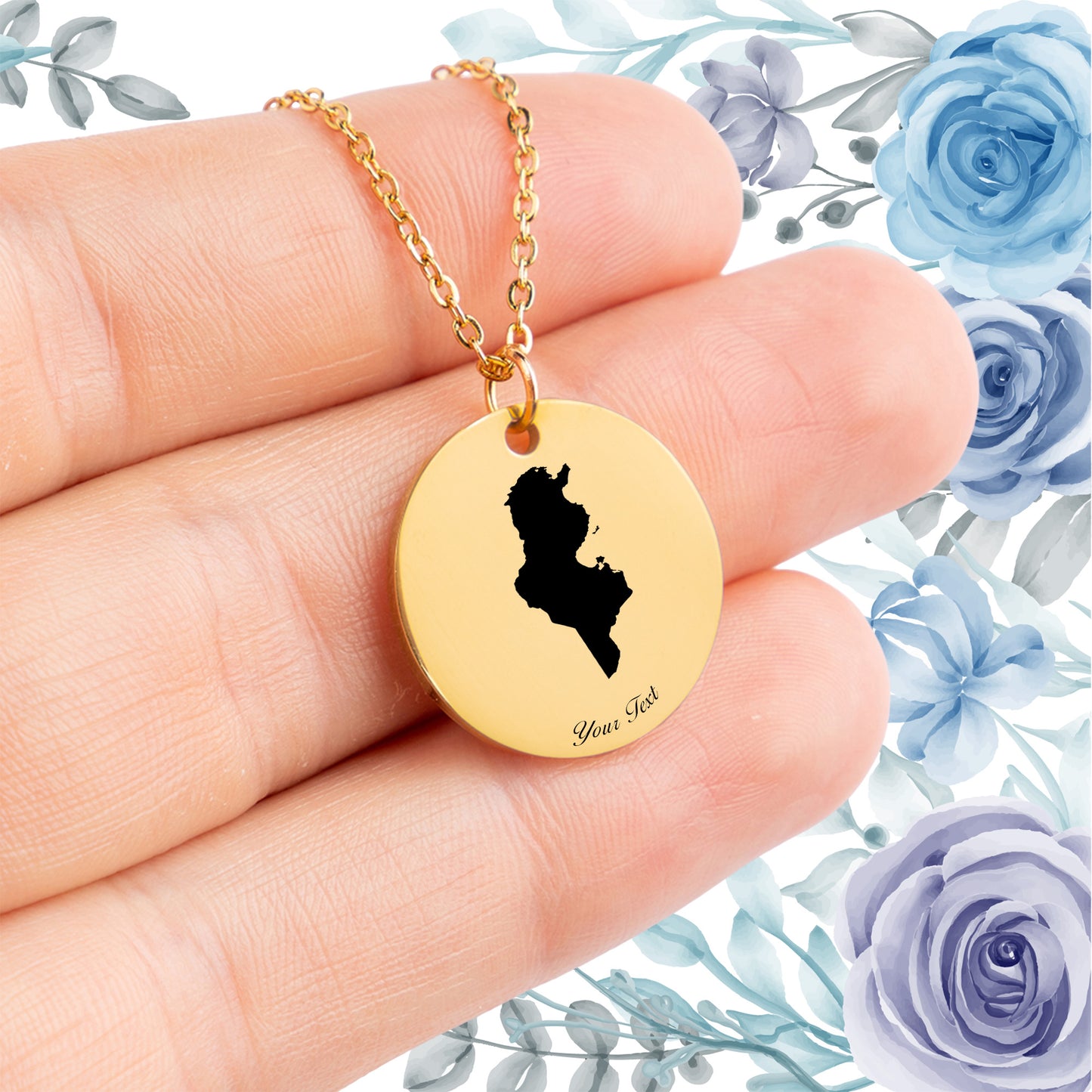 Tunisia Country Map Necklace - Personalizable Jewelry