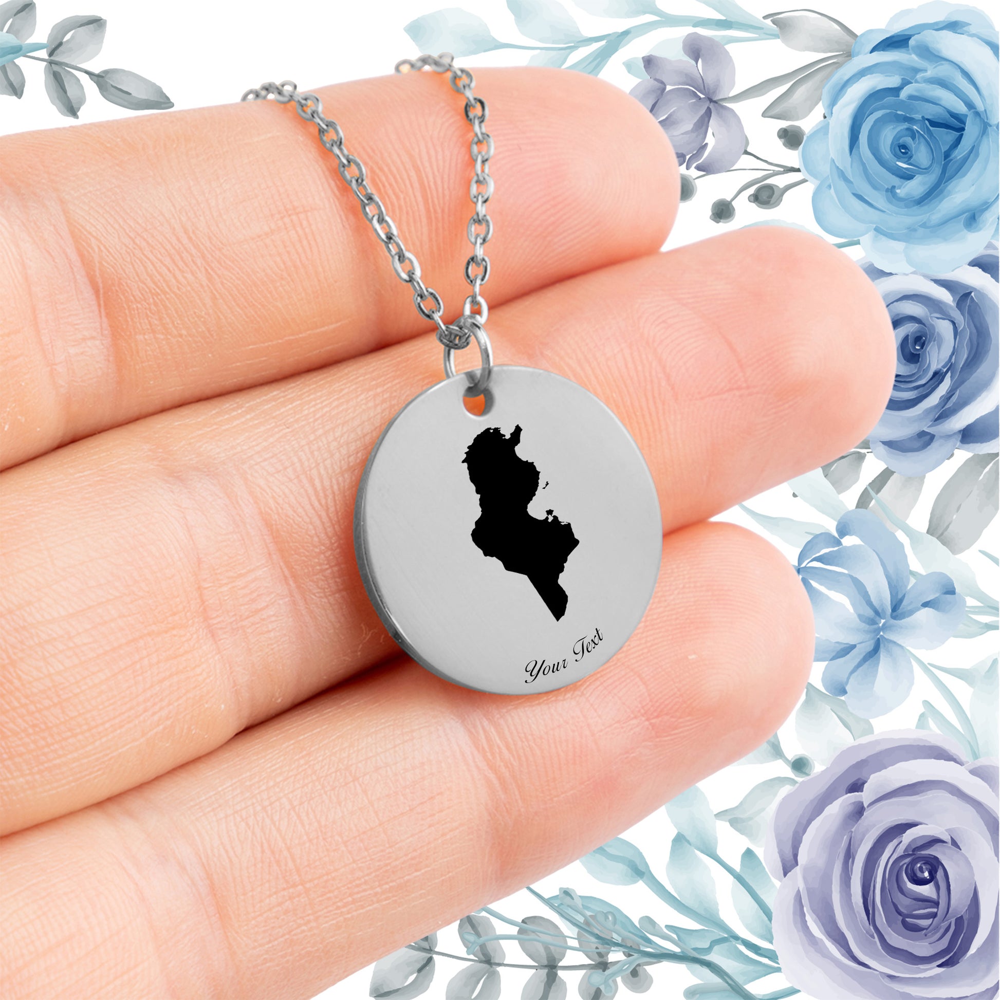 Tunisia Country Map Necklace - Personalizable Jewelry