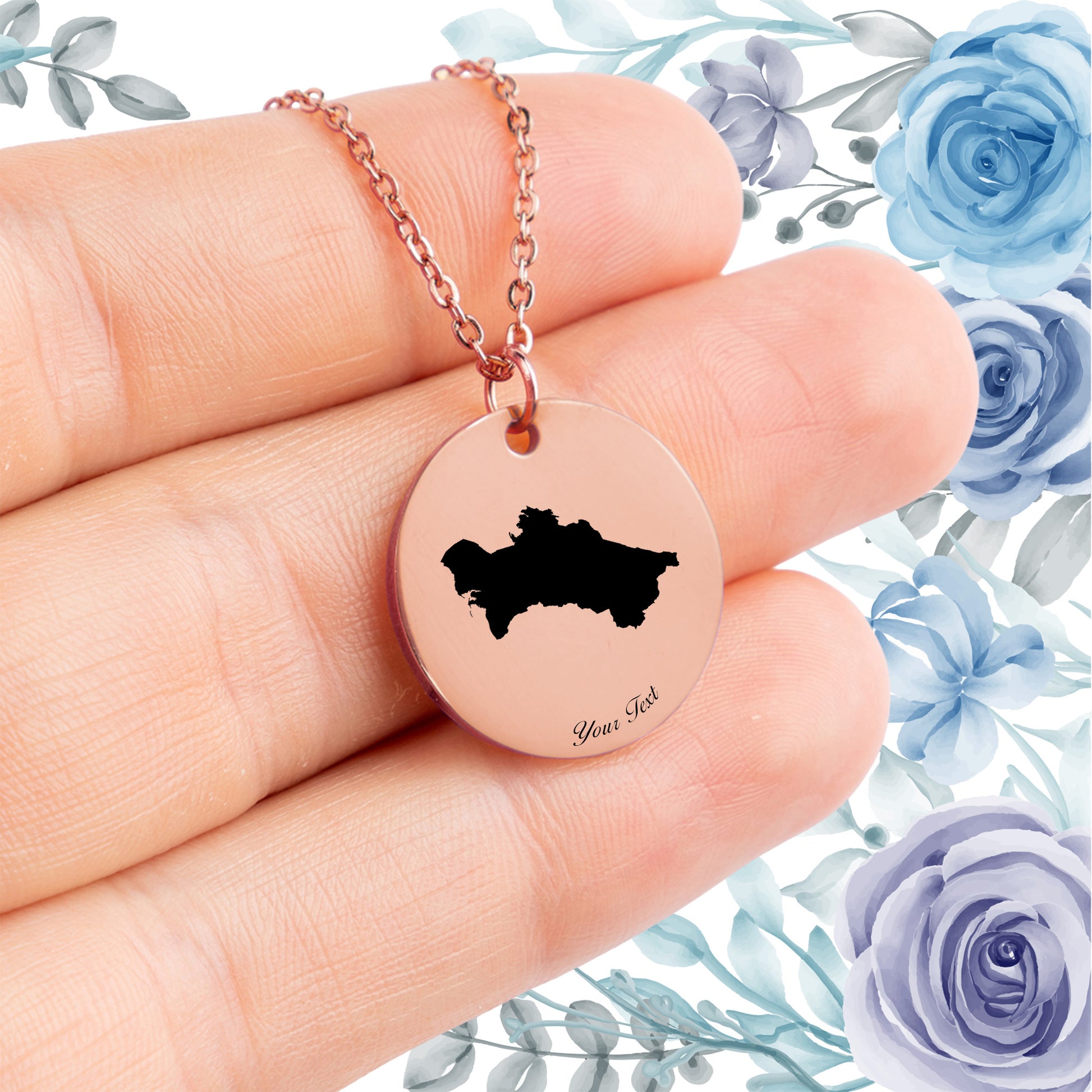 Turkmenistan Country Map Necklace - Personalizable Jewelry