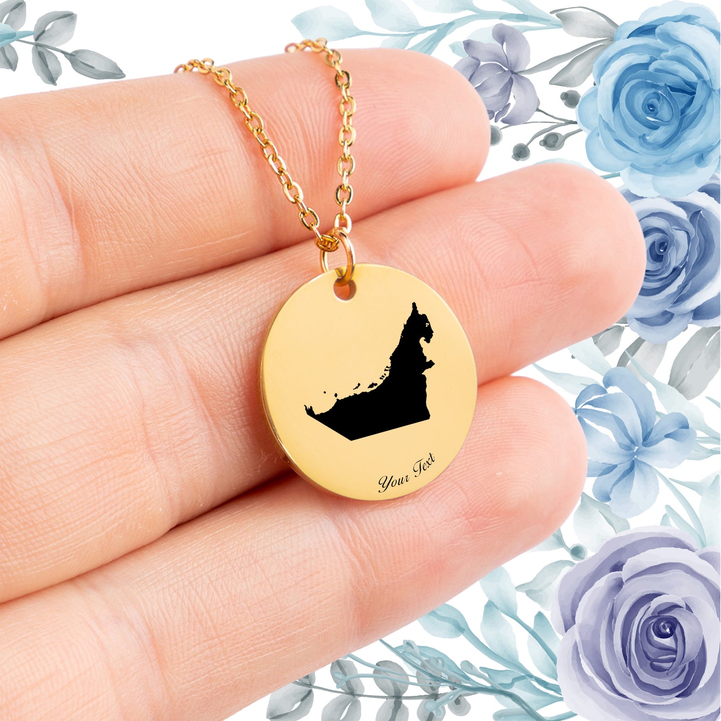 United Arab Emirates Country Map Necklace - Personalizable Jewelry