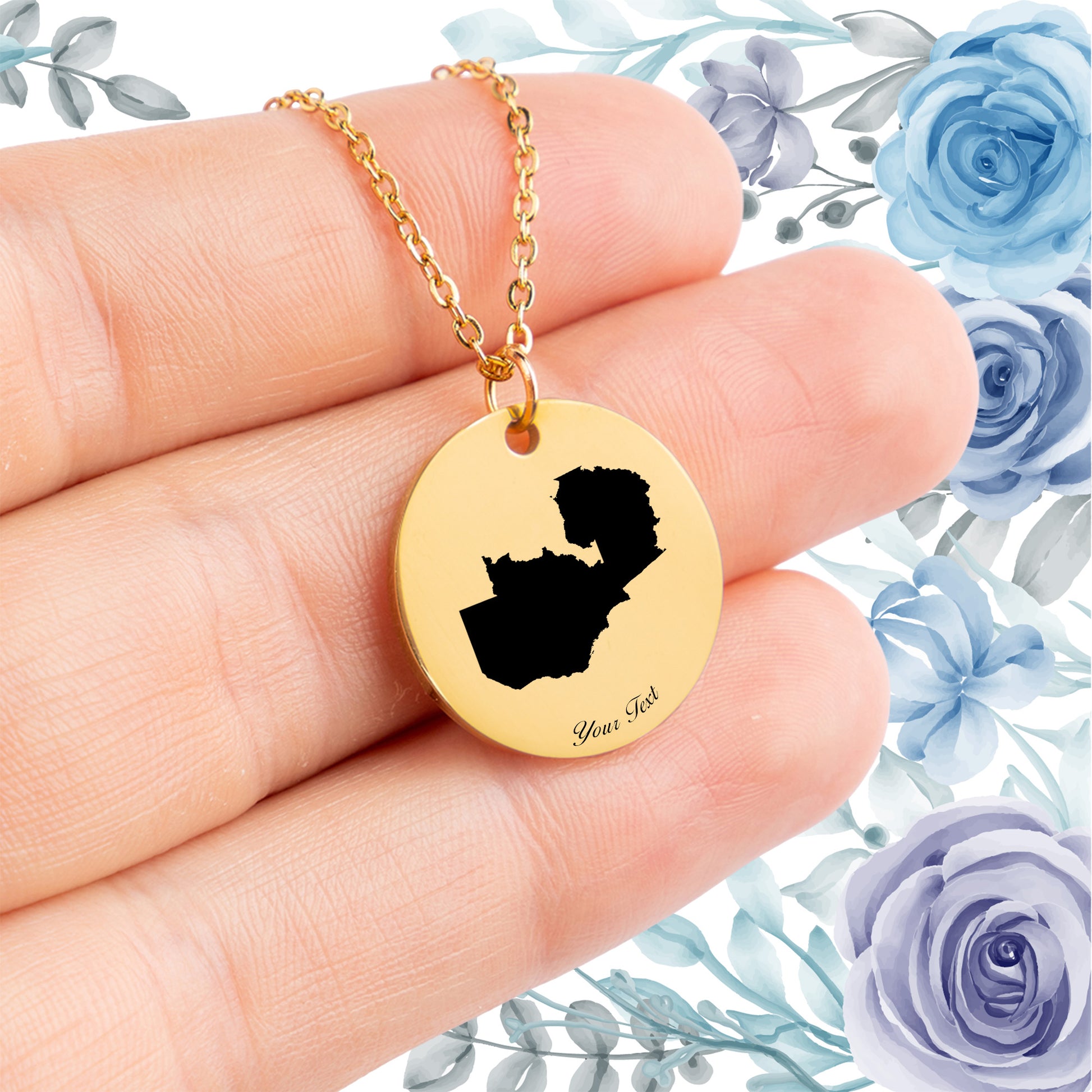 Zambia Country Map Necklace - Personalizable Jewelry
