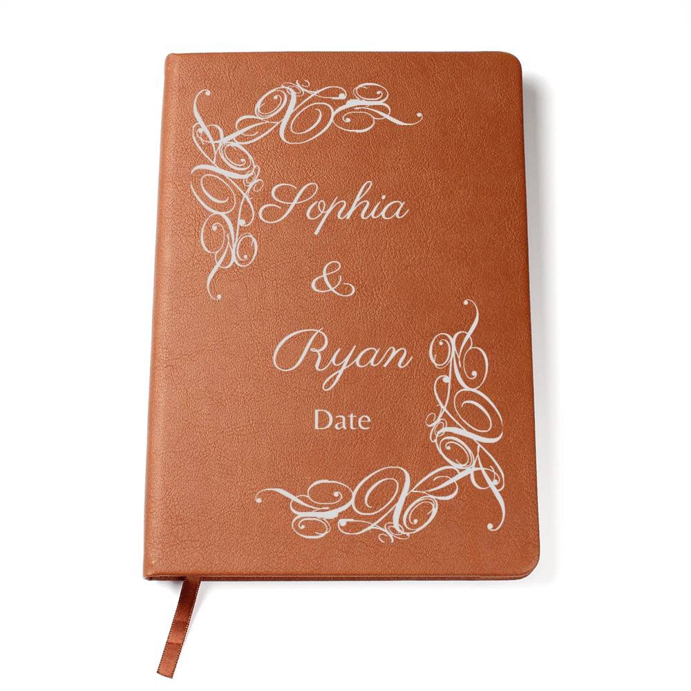 Modern Wedding Guest Book - Personalised Vegan Leather Lined Guestbook Planner - ersonalized Boho Bridal Shower Decor, Photo Guestbook