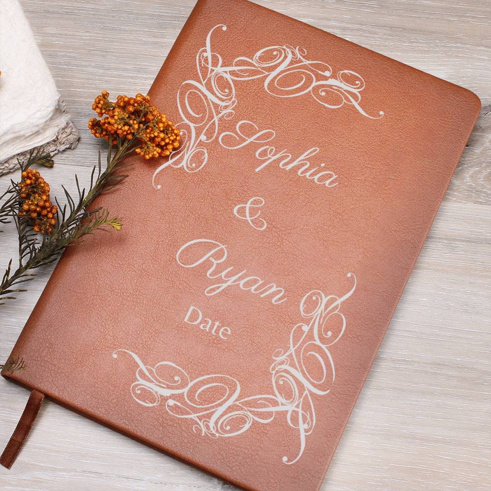 Modern Wedding Guest Book - Personalised Vegan Leather Lined Guestbook Planner - ersonalized Boho Bridal Shower Decor, Photo Guestbook