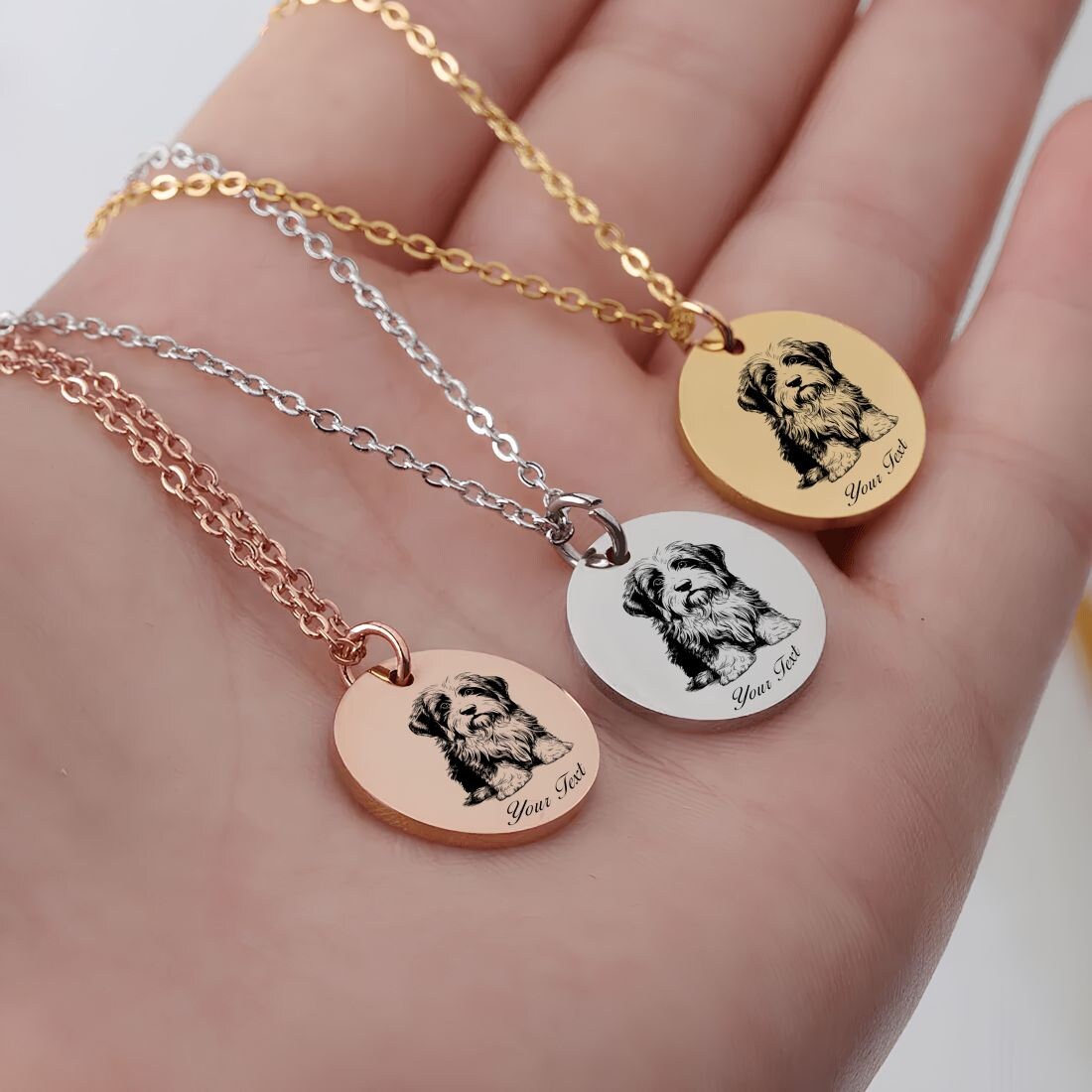 Bearded Collie Dog Portrait Necklace - Personalizable Jewelry