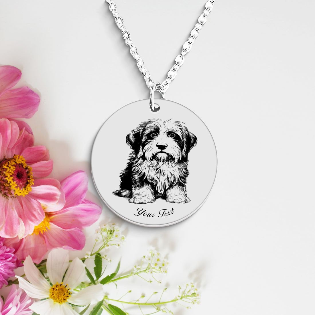 Bearded Collie Dog Portrait Necklace - Personalizable Jewelry