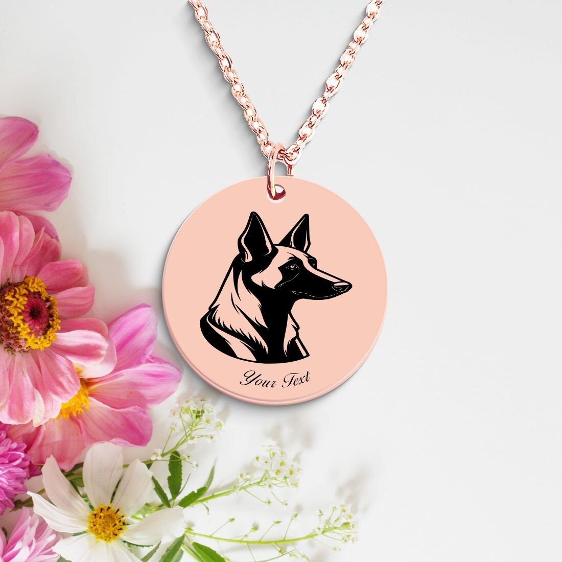 Belgian Malinois Dog Portrait Necklace - Personalizable Jewelry