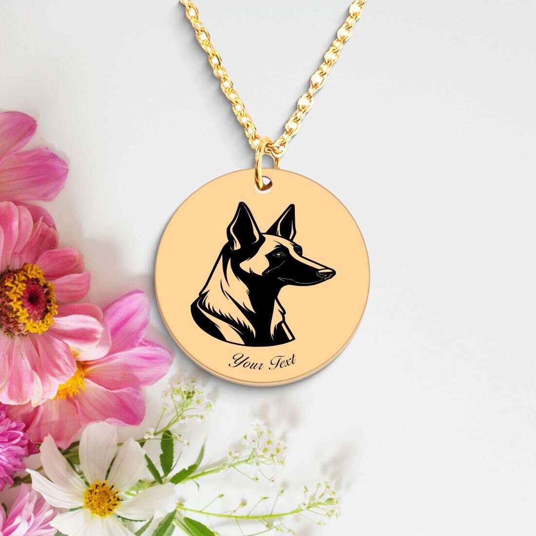 Belgian Malinois Dog Portrait Necklace - Personalizable Jewelry