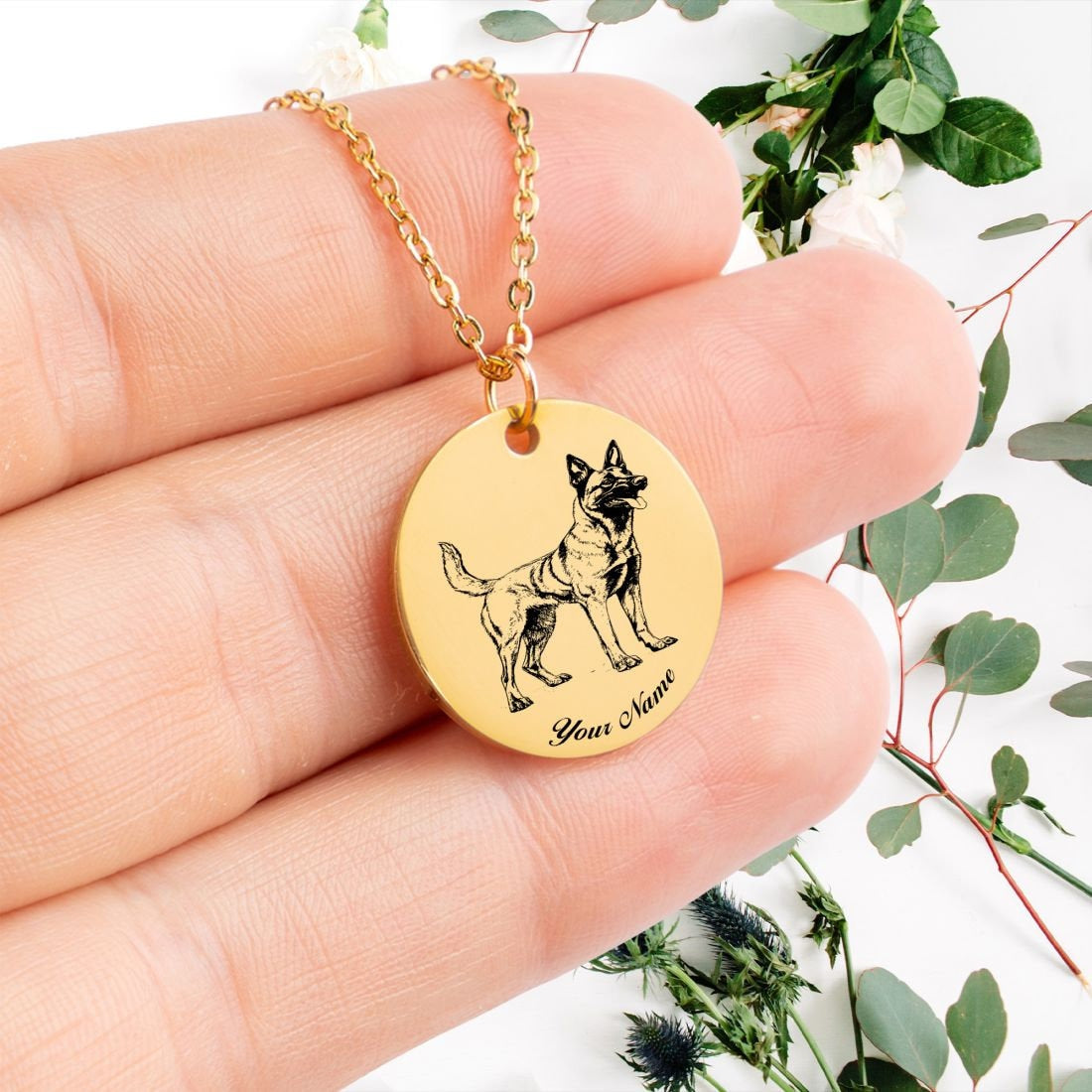 Belgian Malinois Dog Portrait Necklace - Personalizable Jewelry