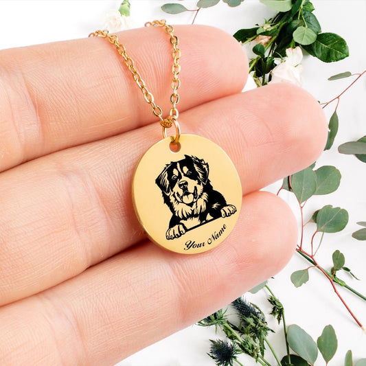 Bernese Mountain Dog Portrait Necklace - Personalizable Jewelry