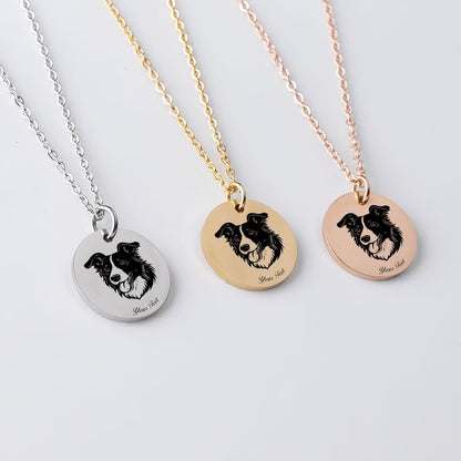 Border Collie Dog Portrait Necklace - Personalizable Jewelry