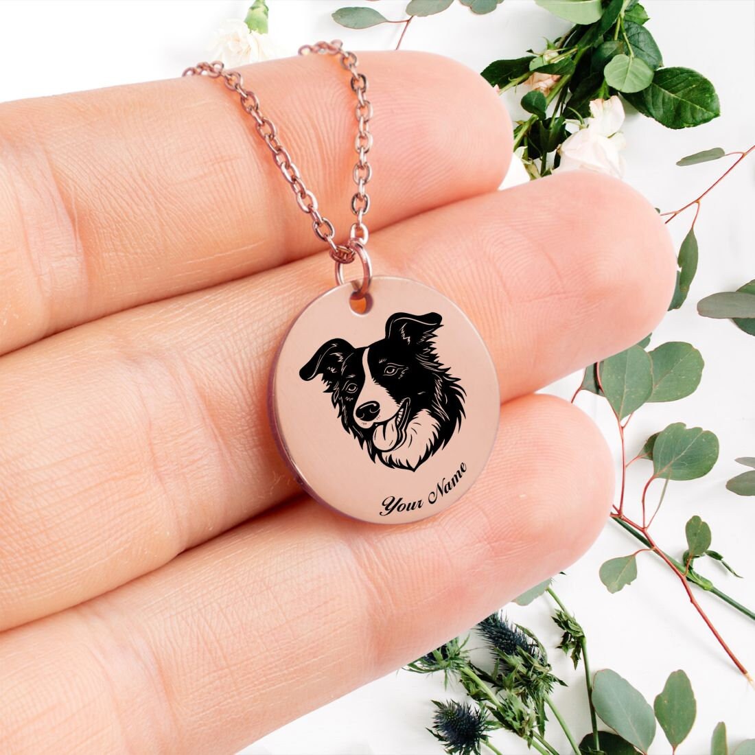 Border Collie Dog Portrait Necklace - Personalizable Jewelry