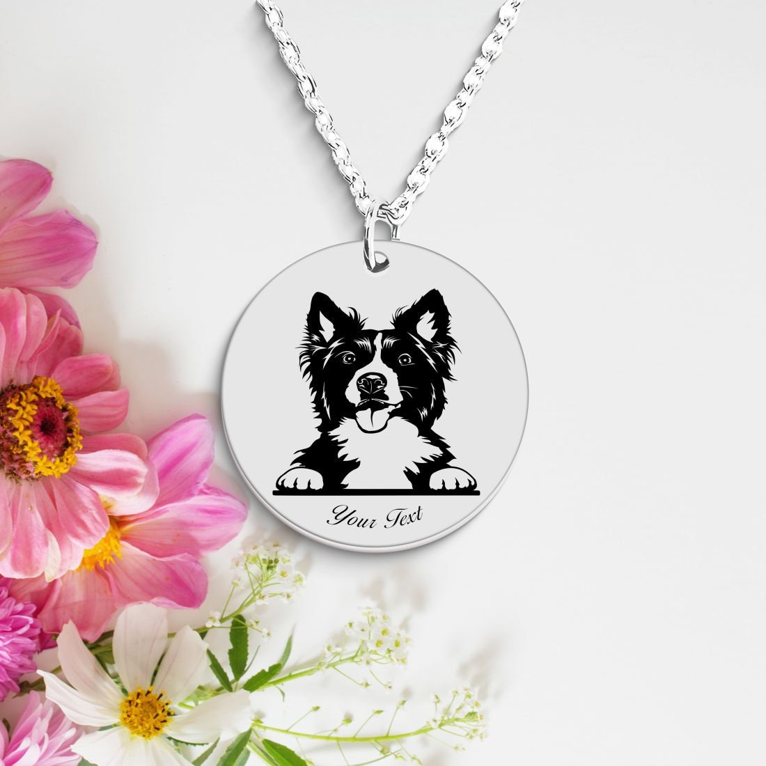 Border Collie Dog Portrait Necklace - Personalizable Jewelry