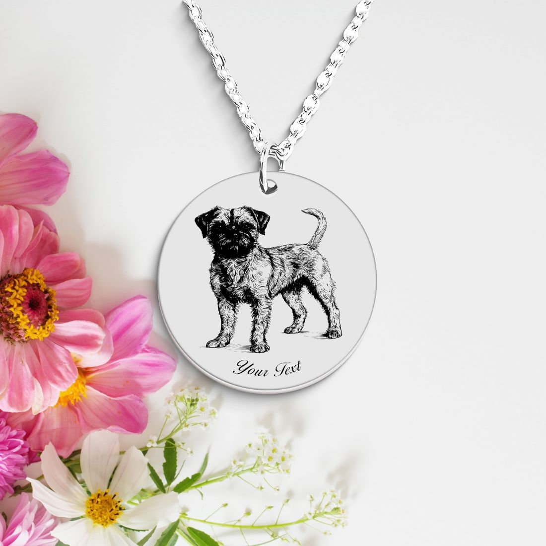 Border Terrier Dog Portrait Necklace - Personalizable Jewelry