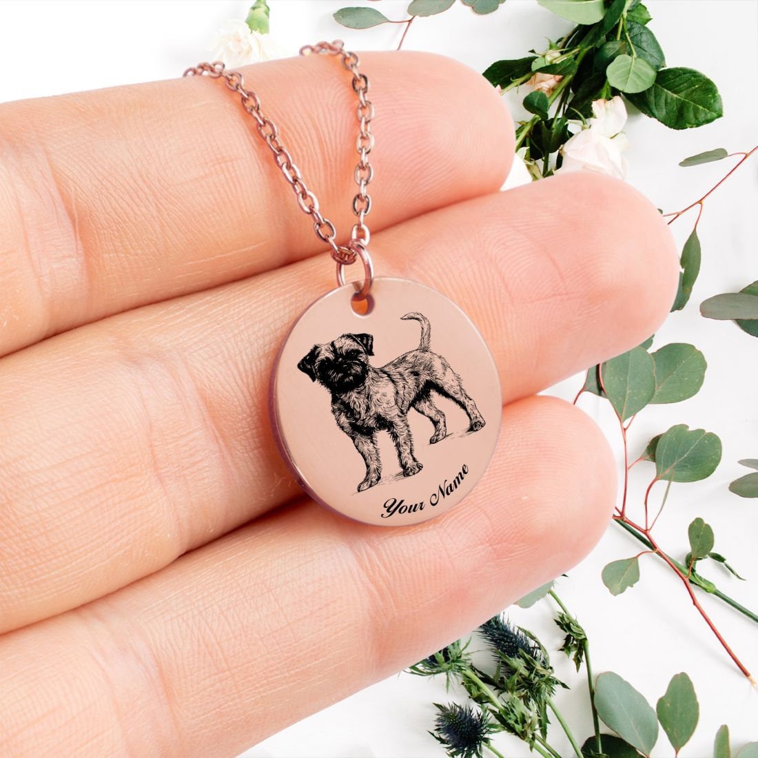 Border Terrier Dog Portrait Necklace - Personalizable Jewelry