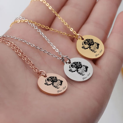 Brittany Spaniel Dog Portrait Necklace - Personalizable Jewelry