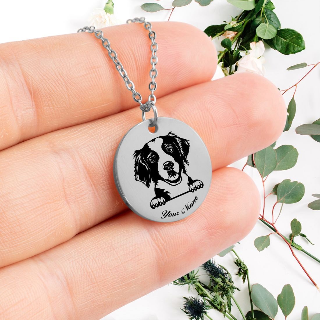 Brittany Spaniel Dog Portrait Necklace - Personalizable Jewelry