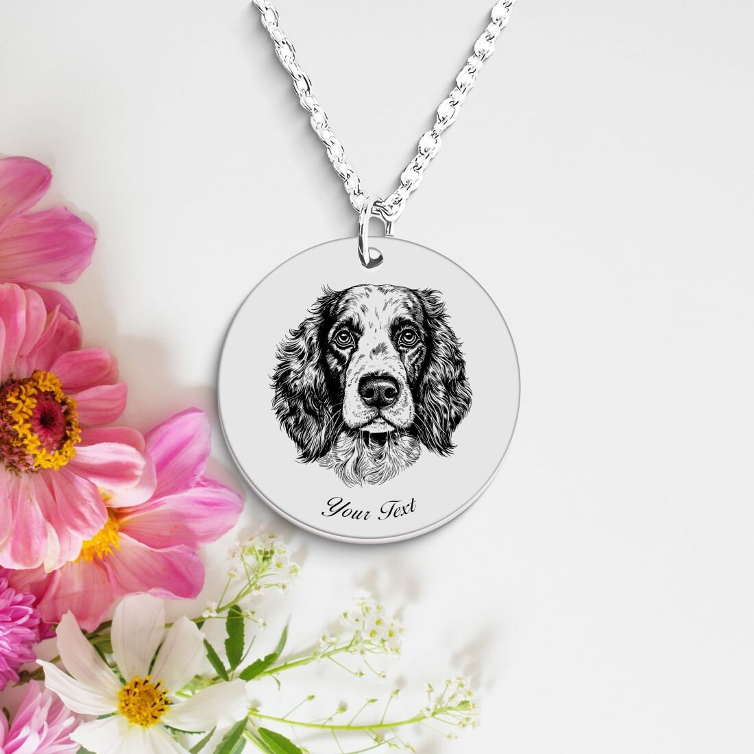 Brittany Spaniel Dog Portrait Necklace - Personalizable Jewelry