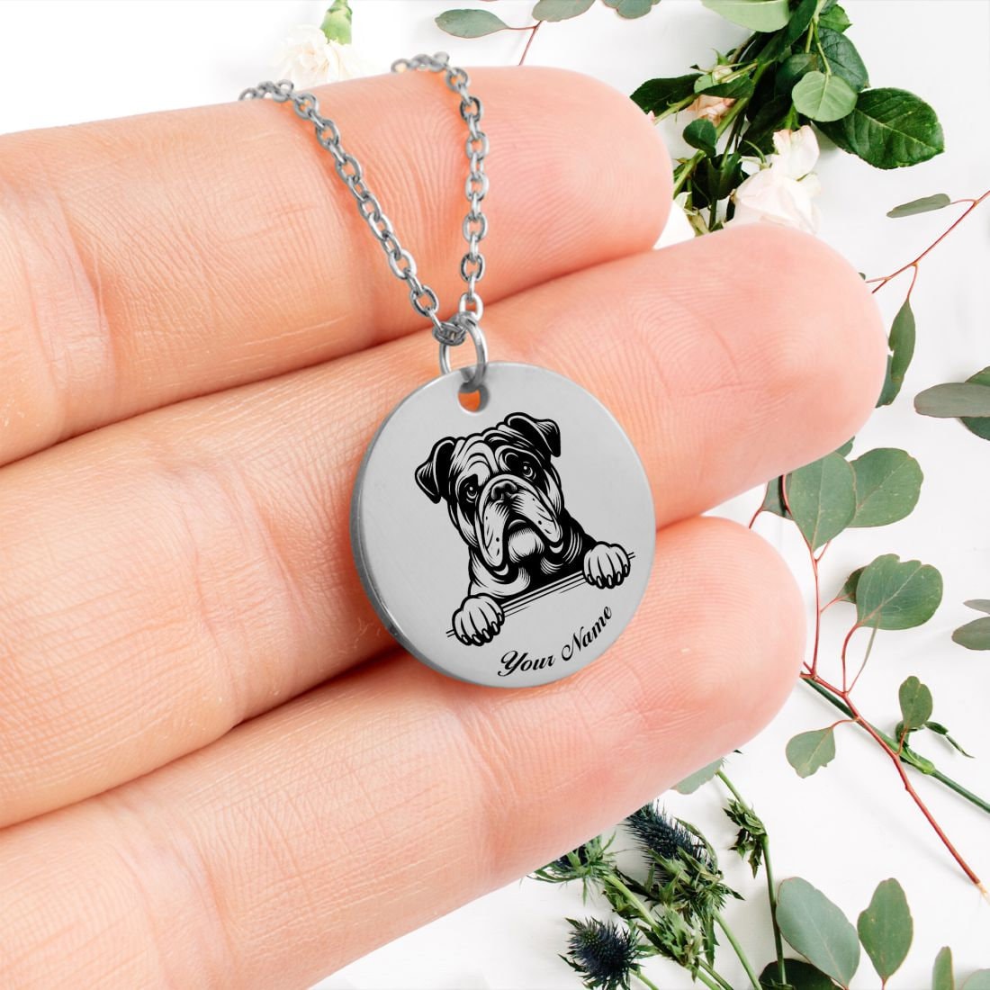 Bulldog Portrait Necklace - Personalizable Jewelry