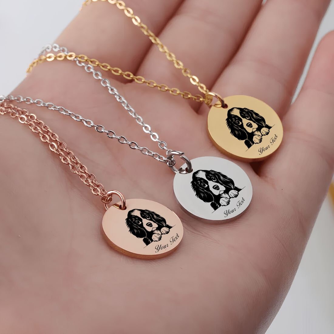 Cavalier King Charles Spaniel Dog Portrait Necklace - Personalizable