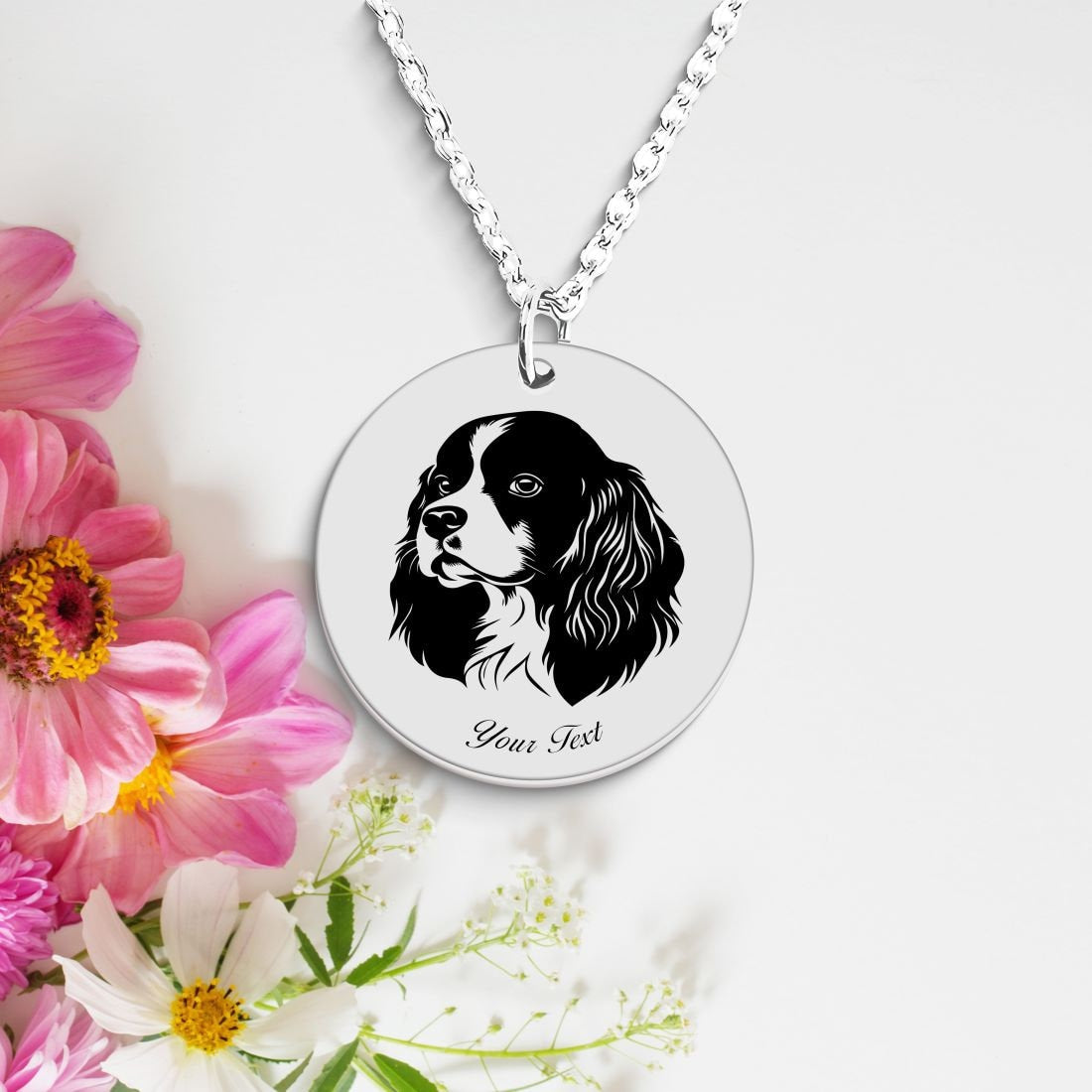 Cavalier King Charles Spaniel Dog Portrait Necklace - Personalizable