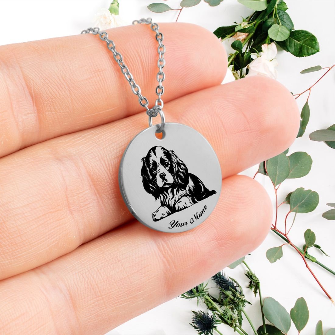 Cavalier King Charles Spaniel Dog Portrait Necklace - Personalizable