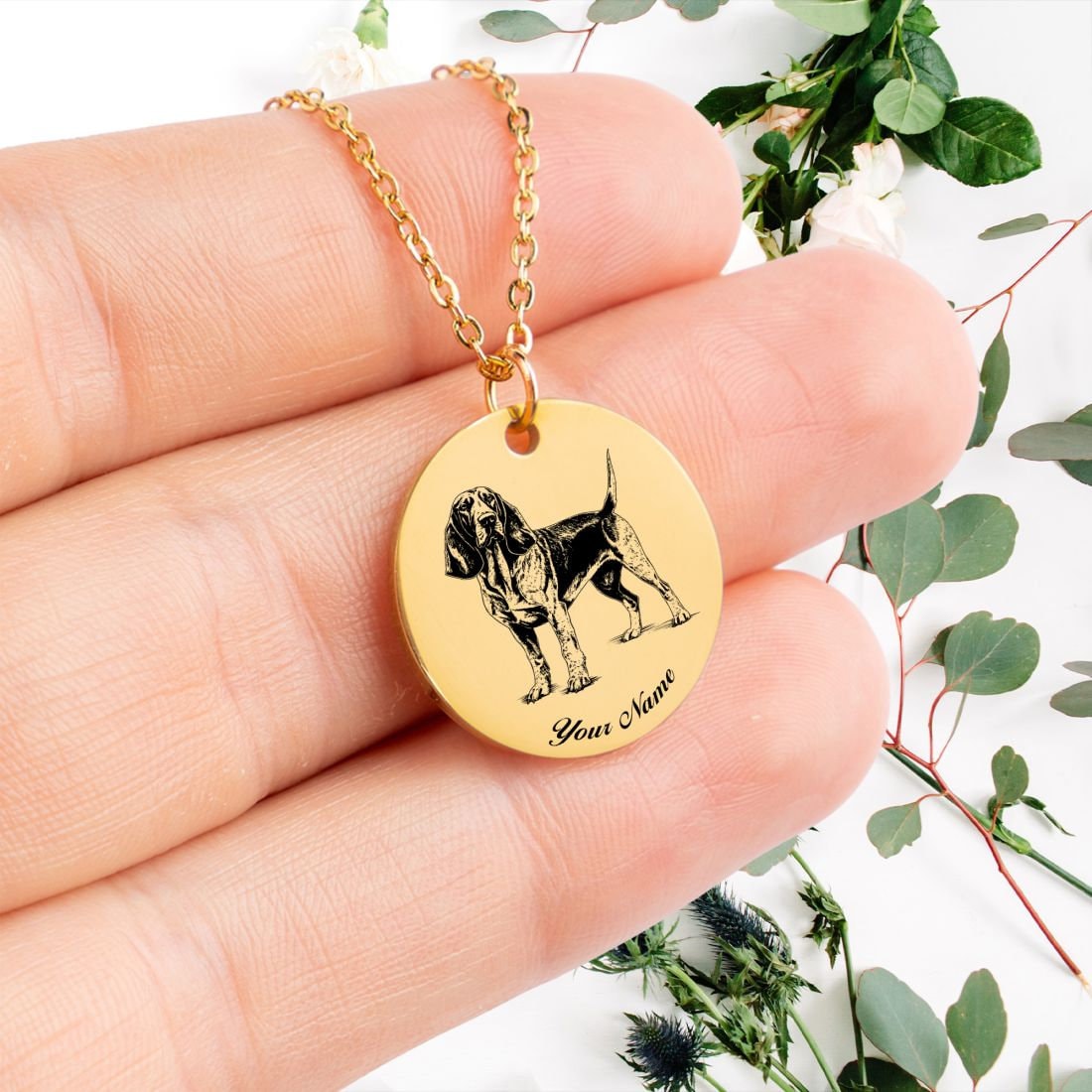 Coonhound Dog Portrait Necklace - Personalizable Jewelry