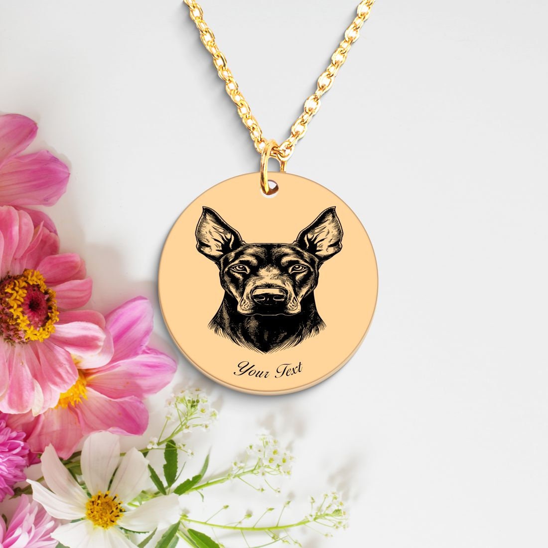 Doberman Pinscher Dog Portrait Necklace - Personalizable Jewelry