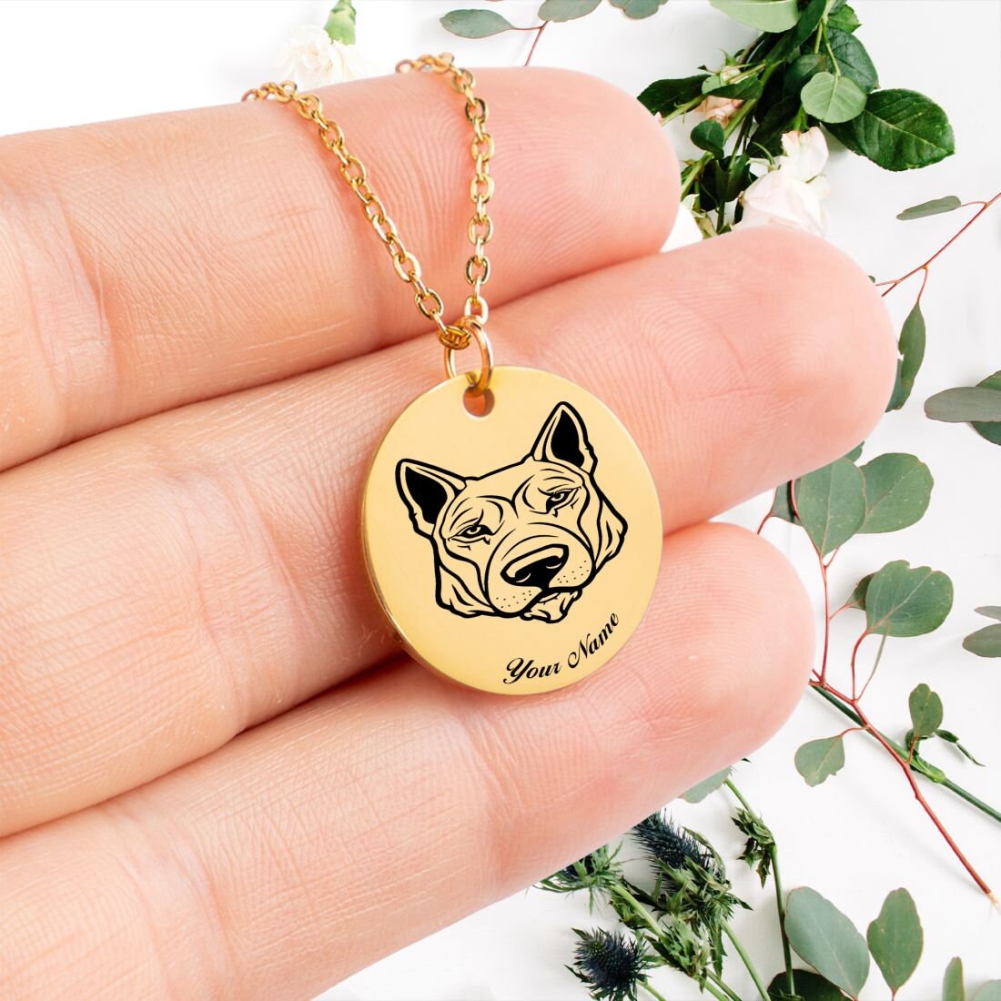 Dogo Argentino Dog Portrait Necklace - Personalizable Jewelry