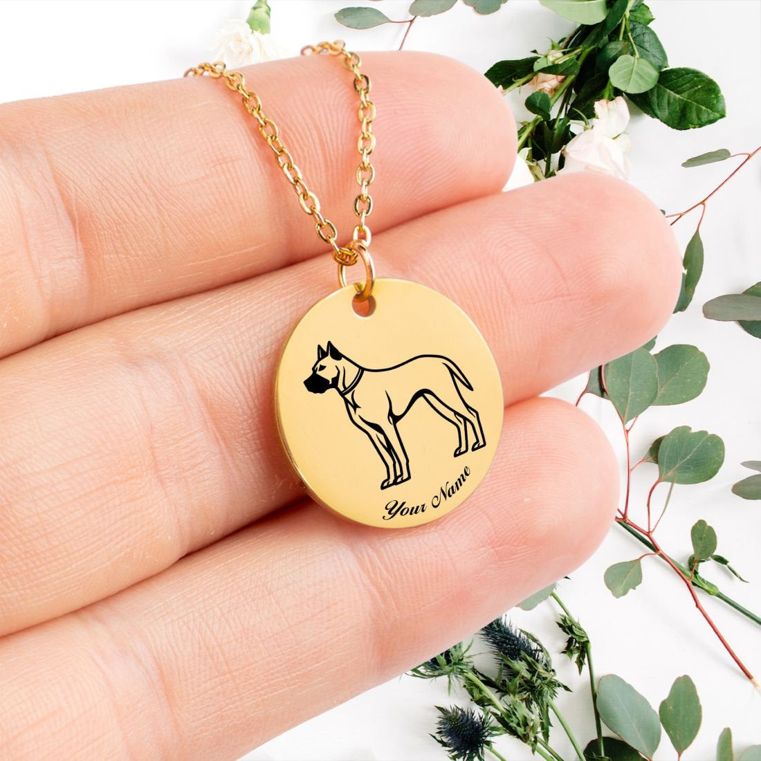 Dogo Argentino Dog Portrait Necklace - Personalizable Jewelry