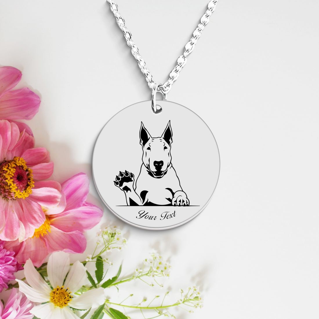 English Bull Terrier Dog Portrait Necklace - Personalizable Jewelry