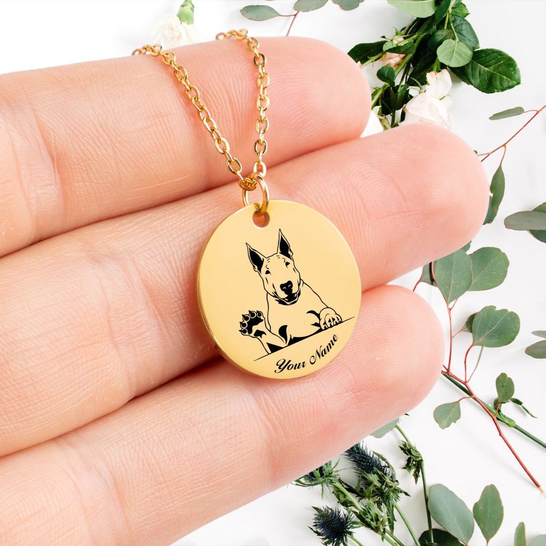 English Bull Terrier Dog Portrait Necklace - Personalizable Jewelry