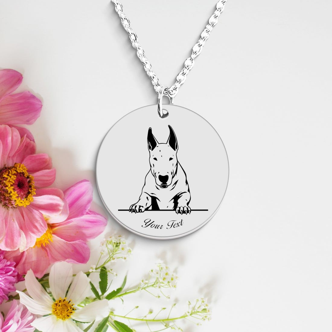 English Bull Terrier Dog Portrait Necklace - Personalizable Jewelry